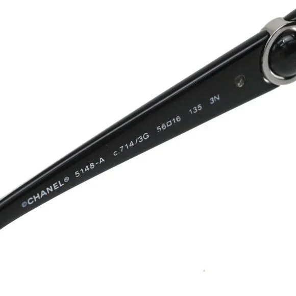 CHANEL CC Logo Sunglasses Eye Wear Plastic Black GHW 5148-A Italy 66RF645